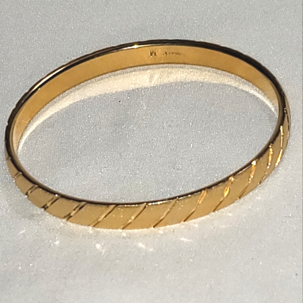 Vintage Monet Diamond Cut Brushed Gold Tone Bangle Bracelet